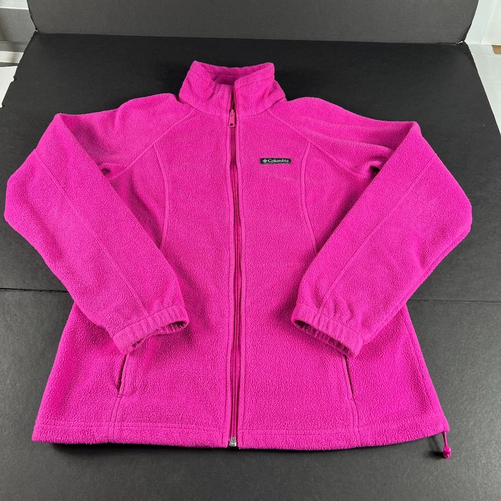 Columbia Full Zip Fleece Sweatshirt Women's Medium Pink Long Sleeve Mock Neck